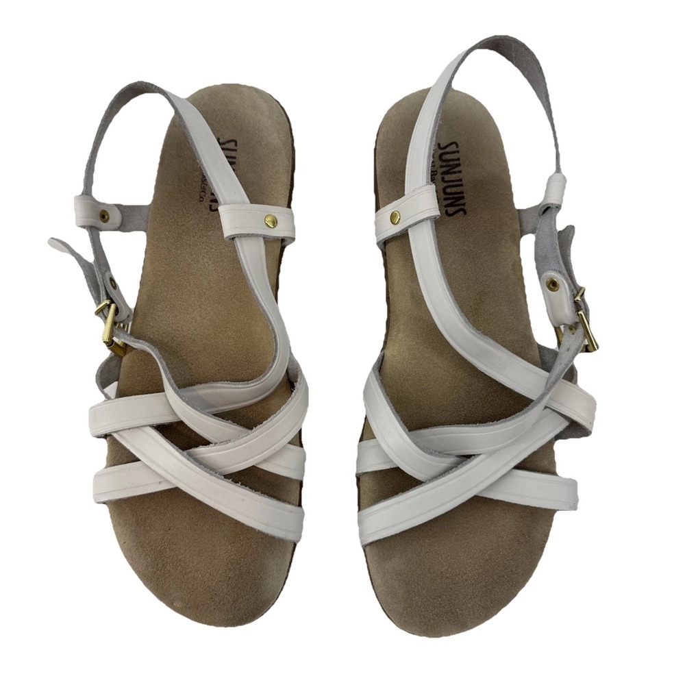 GH Bass Sunjuns Margie Sandals Women 7.5 Ivory Leather Strappy Slingback